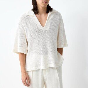 BNWT SS25 I'M BRIAN OPENWORK KNIT JOHNNY COLLAR POLO L